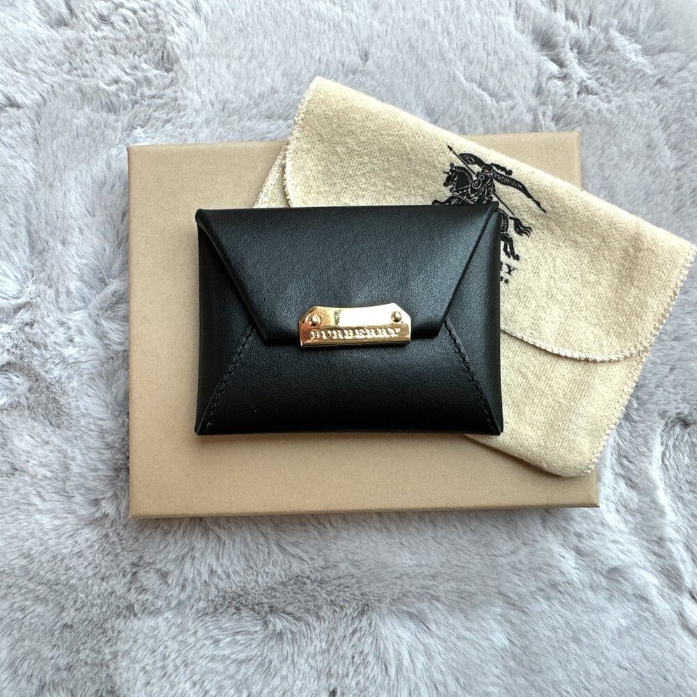 Authentic Burberry Black Smooth Leather Claxton Coin Case